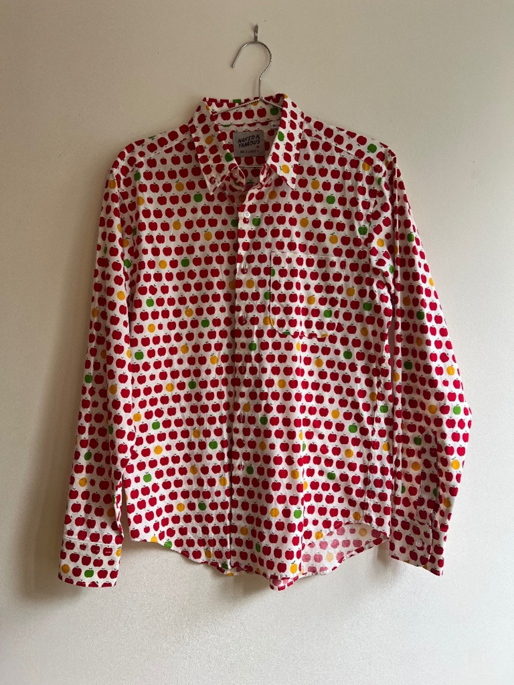 Naked and Famous Easy Shirt Apple Multicolor Print Casual Button Down Men Medium